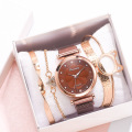 5 pcs Fashion Women Watch Gift Set Fine Rose Gold Bracelet Quartz Watch Sets For Girls Casual Stainless Steel Mesh Wristwatch